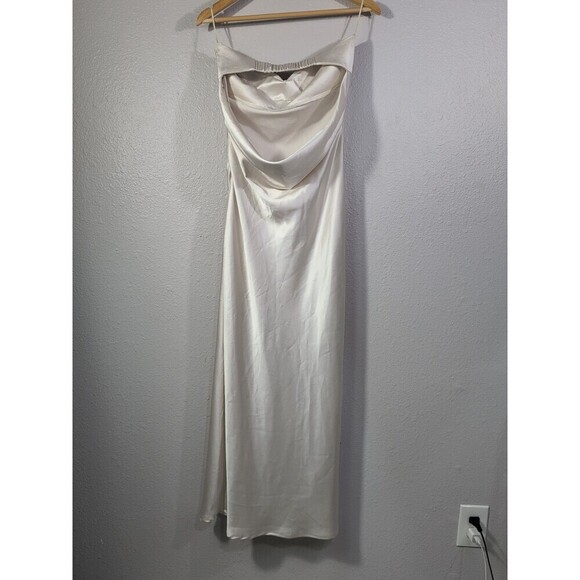 Prom dress Hoco Satin Y2k Crystal Drape Sz S Sequins Beige Maxi Strapless 127 - Picture 6 of 10